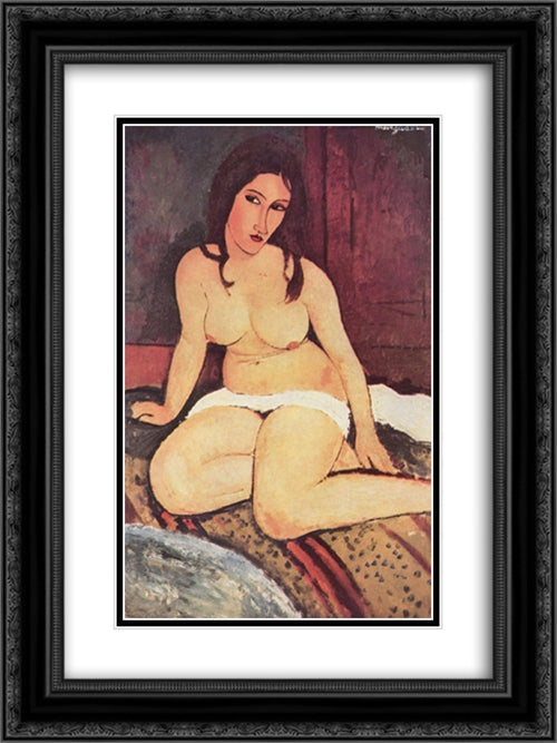 Seated Nude 18x24 Black Ornate Wood Framed Art Print Poster with Double Matting by Modigliani, Amedeo