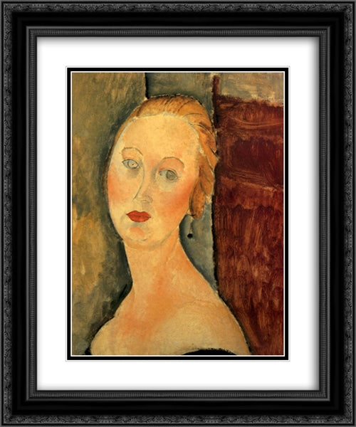 Germaine Survage with Earrings 20x24 Black Ornate Wood Framed Art Print Poster with Double Matting by Modigliani, Amedeo