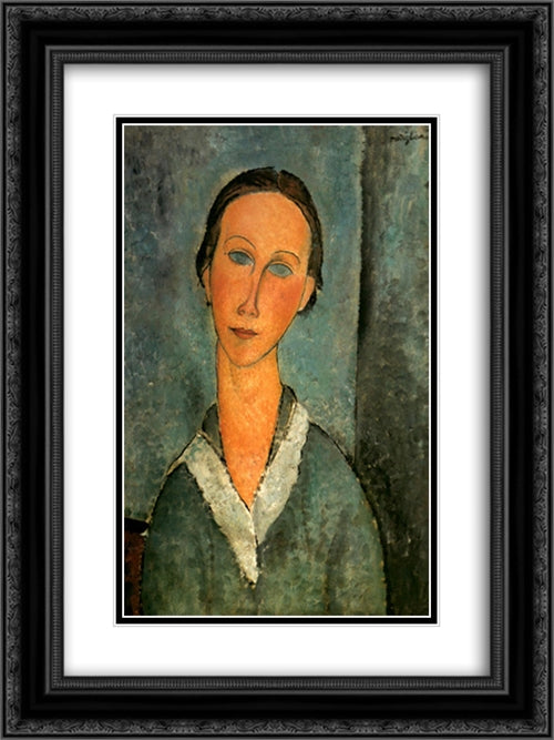 Girl in a Sailor's Blouse 18x24 Black Ornate Wood Framed Art Print Poster with Double Matting by Modigliani, Amedeo