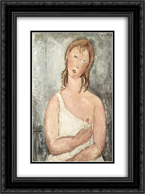 Girl in the shirt (Red-haired girl) 18x24 Black Ornate Wood Framed Art Print Poster with Double Matting by Modigliani, Amedeo