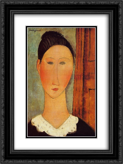 Head of a Girl 18x24 Black Ornate Wood Framed Art Print Poster with Double Matting by Modigliani, Amedeo