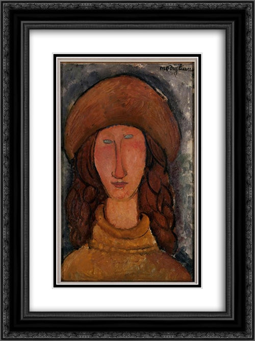 Jeanne Hebuterne 18x24 Black Ornate Wood Framed Art Print Poster with Double Matting by Modigliani, Amedeo