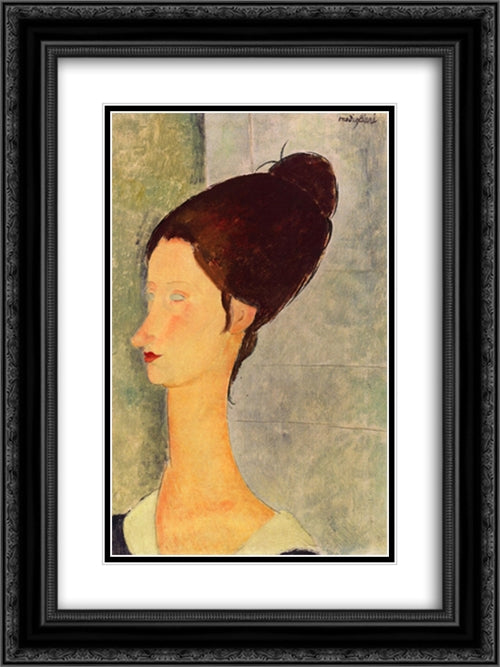 Jeanne Hebuterne 18x24 Black Ornate Wood Framed Art Print Poster with Double Matting by Modigliani, Amedeo