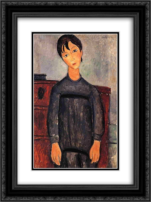 Little Girl in Black Apron 18x24 Black Ornate Wood Framed Art Print Poster with Double Matting by Modigliani, Amedeo