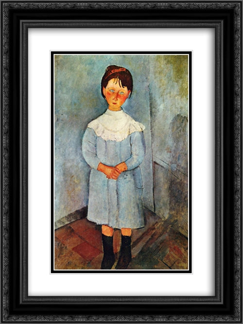 Little girl in blue 18x24 Black Ornate Wood Framed Art Print Poster with Double Matting by Modigliani, Amedeo