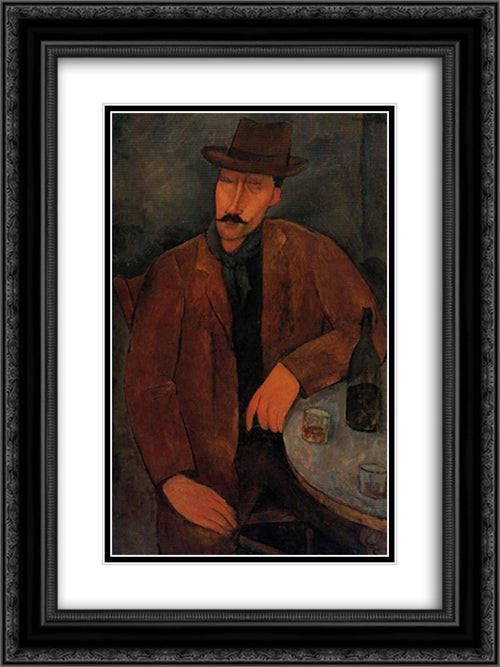 Man with a Glass of Wine 18x24 Black Ornate Wood Framed Art Print Poster with Double Matting by Modigliani, Amedeo