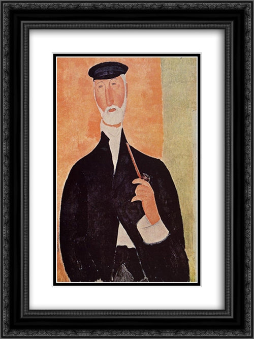 Man with a Pipe (The Notary of Nice) 18x24 Black Ornate Wood Framed Art Print Poster with Double Matting by Modigliani, Amedeo