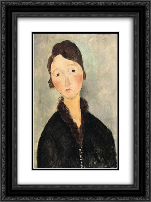 Portrait of a Young Woman 18x24 Black Ornate Wood Framed Art Print Poster with Double Matting by Modigliani, Amedeo