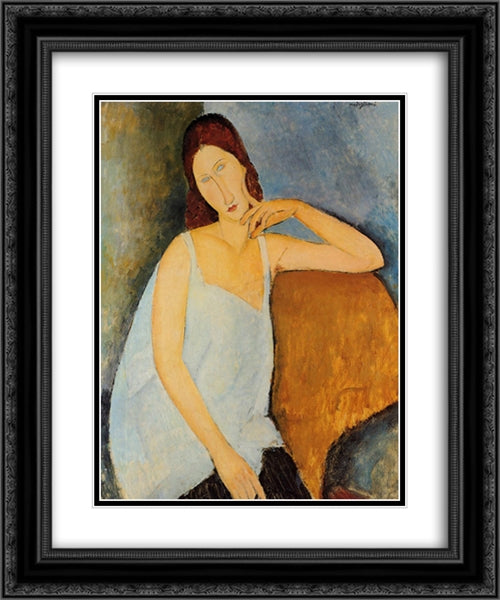 Portrait of Jeanne Hebuterne 20x24 Black Ornate Wood Framed Art Print Poster with Double Matting by Modigliani, Amedeo