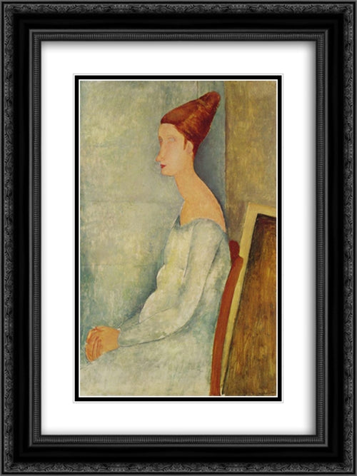 Portrait of Jeanne Hebuterne 18x24 Black Ornate Wood Framed Art Print Poster with Double Matting by Modigliani, Amedeo