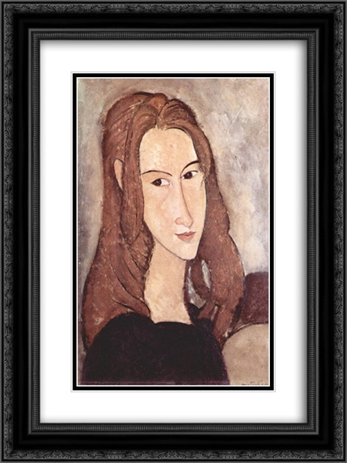 Portrait of Jeanne Hebuterne 18x24 Black Ornate Wood Framed Art Print Poster with Double Matting by Modigliani, Amedeo