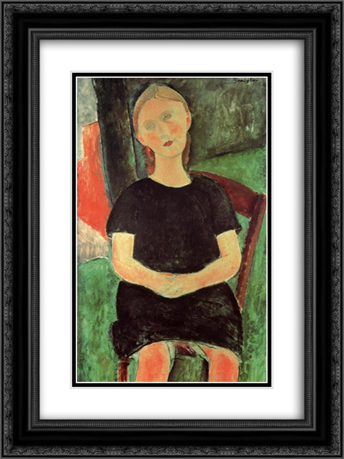 Seated Young Woman 18x24 Black Ornate Wood Framed Art Print Poster with Double Matting by Modigliani, Amedeo