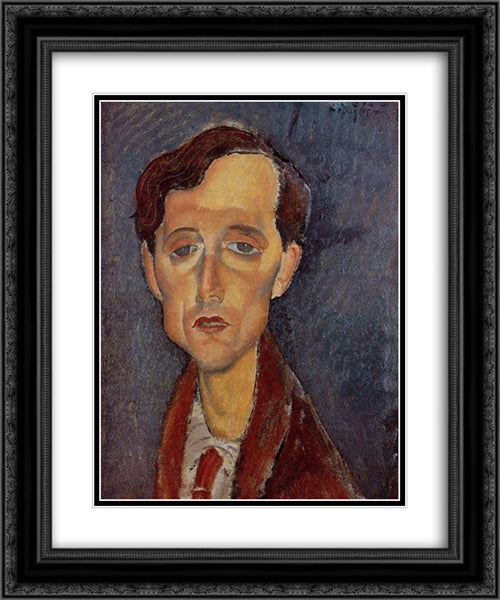 Frans Hellens 20x24 Black Ornate Wood Framed Art Print Poster with Double Matting by Modigliani, Amedeo