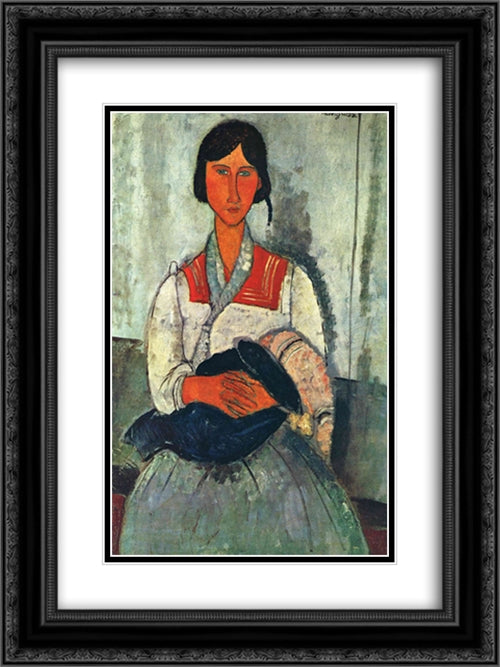 Gypsy Woman with a Baby 18x24 Black Ornate Wood Framed Art Print Poster with Double Matting by Modigliani, Amedeo