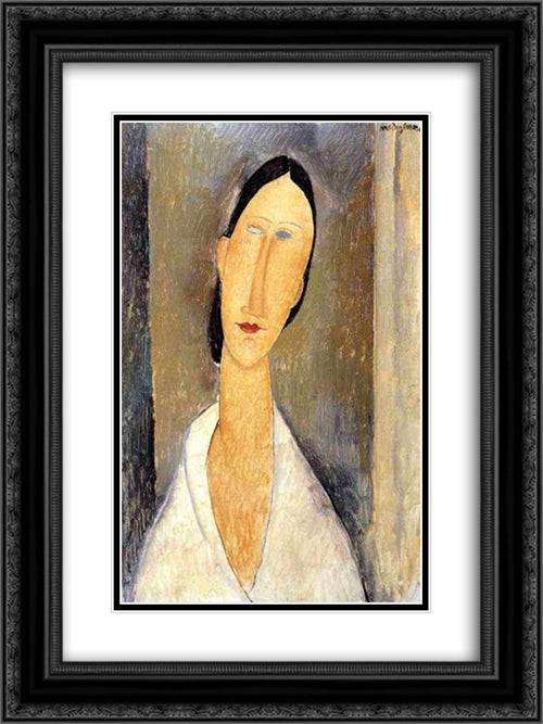 Hanka Zborowska 18x24 Black Ornate Wood Framed Art Print Poster with Double Matting by Modigliani, Amedeo