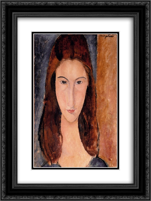 Jeanne Hebuterne 18x24 Black Ornate Wood Framed Art Print Poster with Double Matting by Modigliani, Amedeo