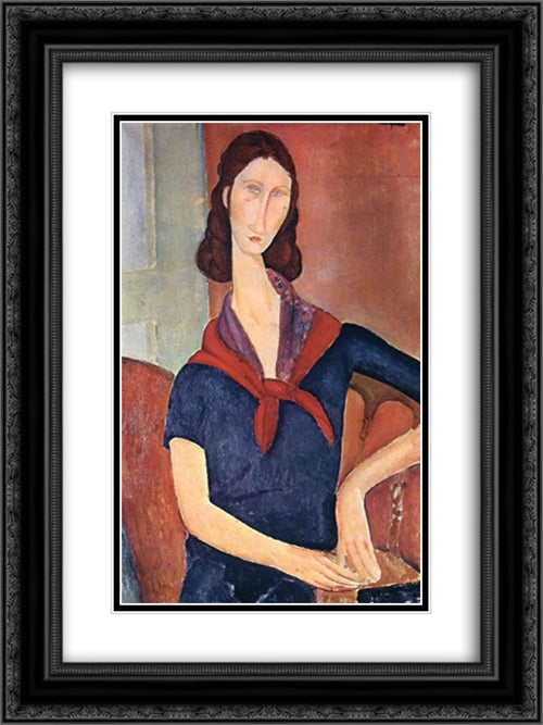 Jeanne Hebuterne (with a scarf) 18x24 Black Ornate Wood Framed Art Print Poster with Double Matting by Modigliani, Amedeo