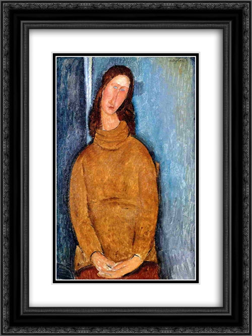 Jeanne Hebuterne in a Yellow Jumper 18x24 Black Ornate Wood Framed Art Print Poster with Double Matting by Modigliani, Amedeo