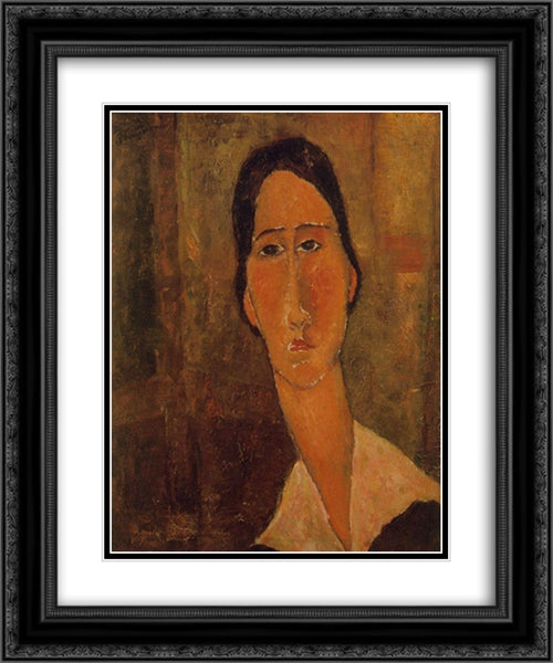 Jeanne Hebuterne with white collar 20x24 Black Ornate Wood Framed Art Print Poster with Double Matting by Modigliani, Amedeo