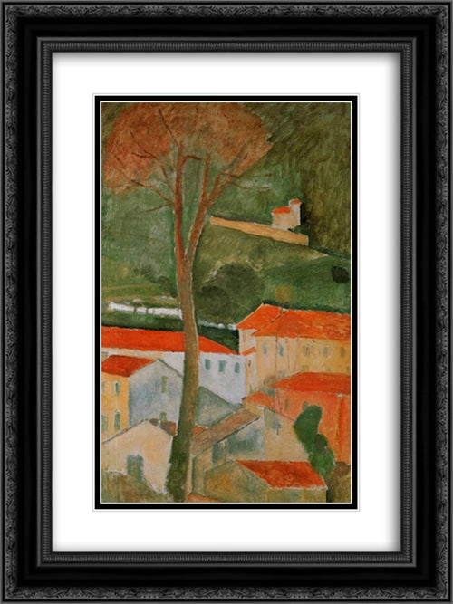 Landscape 18x24 Black Ornate Wood Framed Art Print Poster with Double Matting by Modigliani, Amedeo