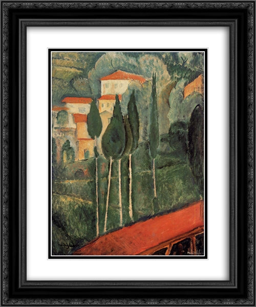 Landscape, Southern France 20x24 Black Ornate Wood Framed Art Print Poster with Double Matting by Modigliani, Amedeo