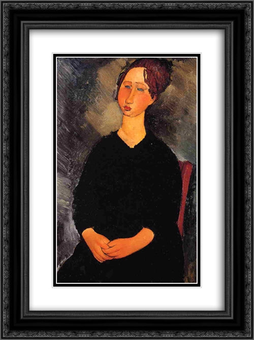 Little Serving Woman 18x24 Black Ornate Wood Framed Art Print Poster with Double Matting by Modigliani, Amedeo