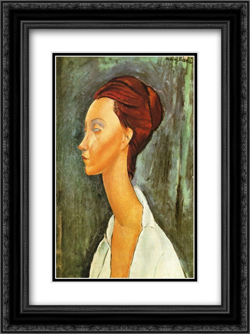 Lunia Czechovska 18x24 Black Ornate Wood Framed Art Print Poster with Double Matting by Modigliani, Amedeo