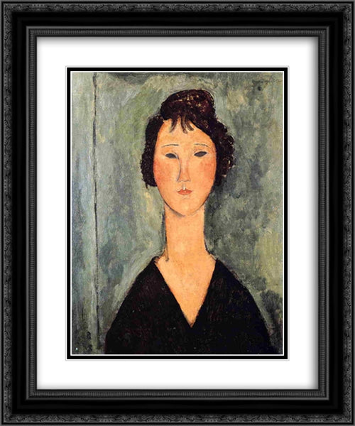 Portrait of a Woman 20x24 Black Ornate Wood Framed Art Print Poster with Double Matting by Modigliani, Amedeo