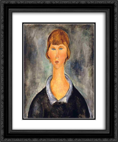 Portrait of a Young Woman 20x24 Black Ornate Wood Framed Art Print Poster with Double Matting by Modigliani, Amedeo