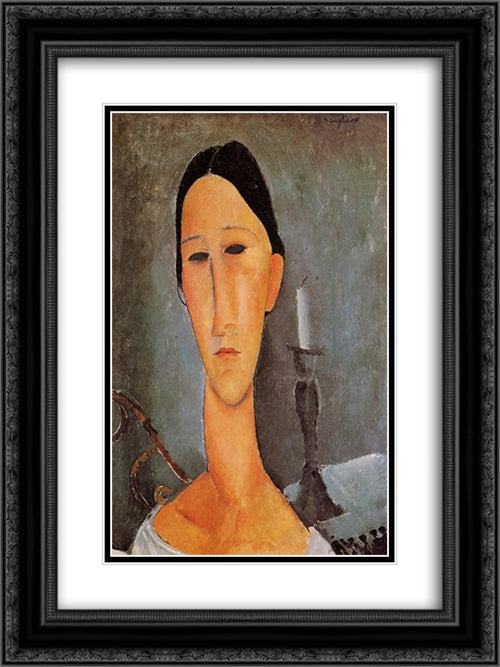 Portrait of Anna Zborowska 18x24 Black Ornate Wood Framed Art Print Poster with Double Matting by Modigliani, Amedeo