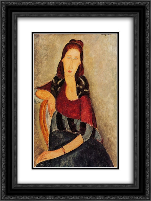 Portrait of Jeanne Hebuterne 18x24 Black Ornate Wood Framed Art Print Poster with Double Matting by Modigliani, Amedeo