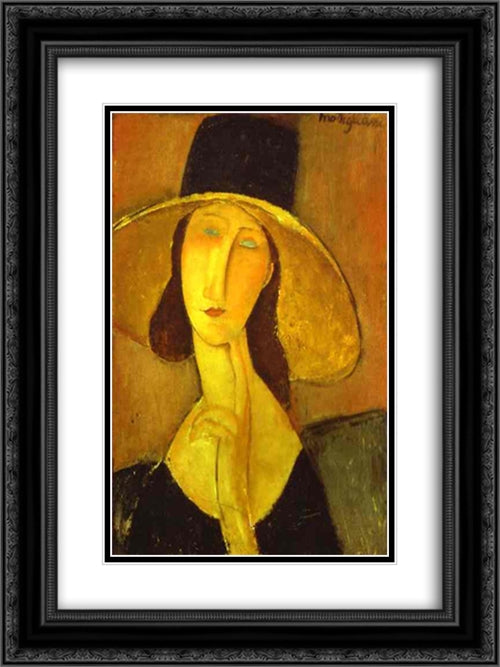 Head of a Woman 18x24 Black Ornate Wood Framed Art Print Poster with Double Matting by Modigliani, Amedeo