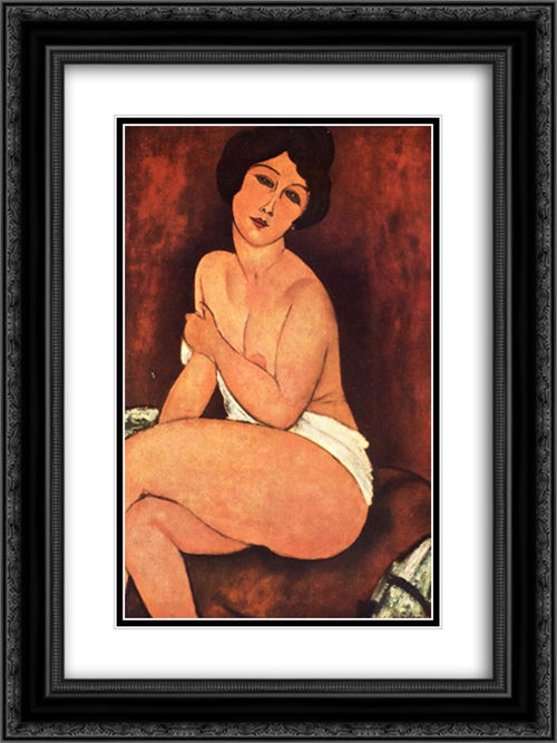 Large Seated nude 18x24 Black Ornate Wood Framed Art Print Poster with Double Matting by Modigliani, Amedeo