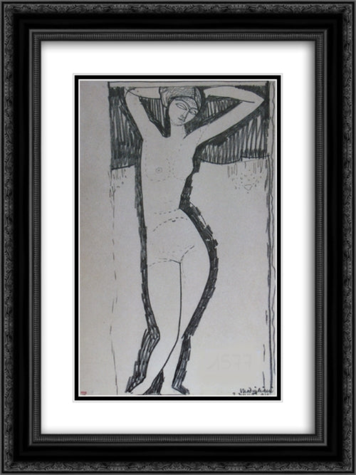 Nude 18x24 Black Ornate Wood Framed Art Print Poster with Double Matting by Modigliani, Amedeo