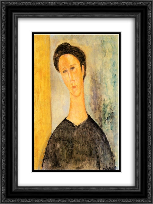 Portrait of a Woman 18x24 Black Ornate Wood Framed Art Print Poster with Double Matting by Modigliani, Amedeo