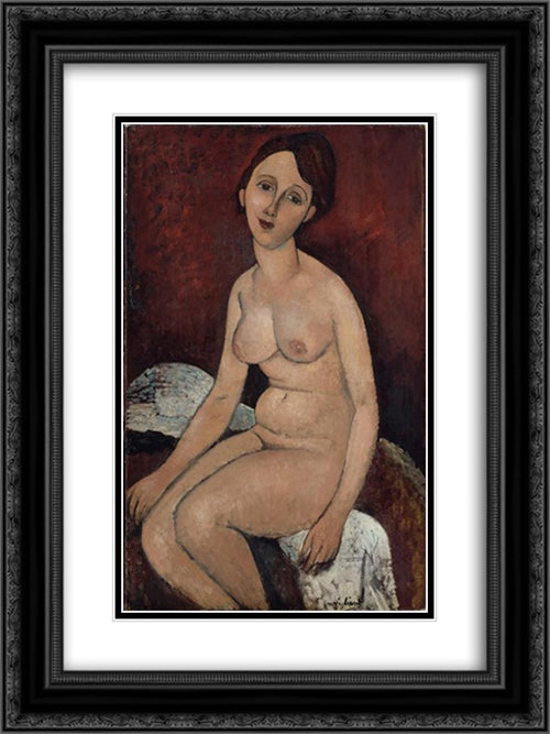 Seated nude 18x24 Black Ornate Wood Framed Art Print Poster with Double Matting by Modigliani, Amedeo