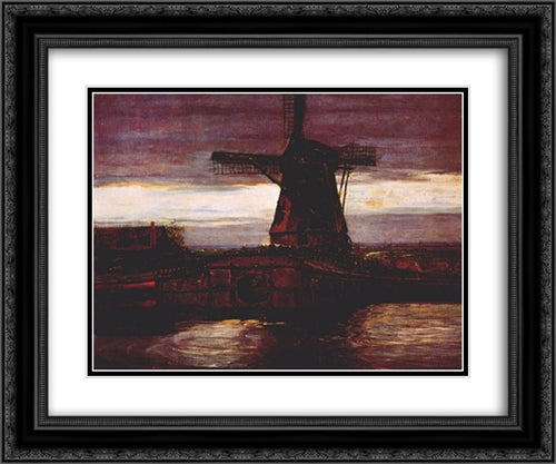Stammer Mill with Streaked Sky 24x20 Black Ornate Wood Framed Art Print Poster with Double Matting by Mondrian, Piet