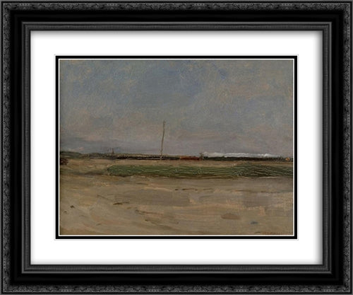 Polder Landscape with a Train and a Small Windmill on the Horizon 24x20 Black Ornate Wood Framed Art Print Poster with Double Matting by Mondrian, Piet