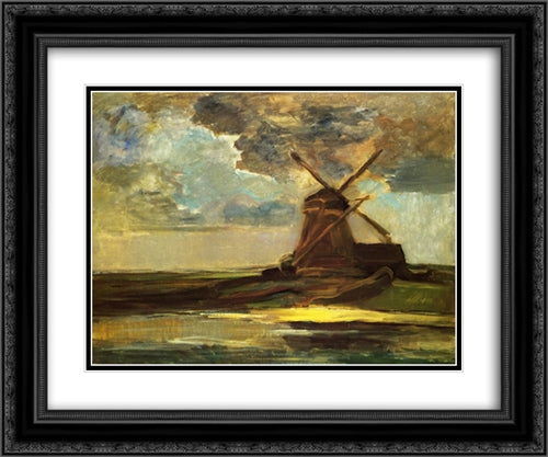 Windmill in the Gein 24x20 Black Ornate Wood Framed Art Print Poster with Double Matting by Mondrian, Piet