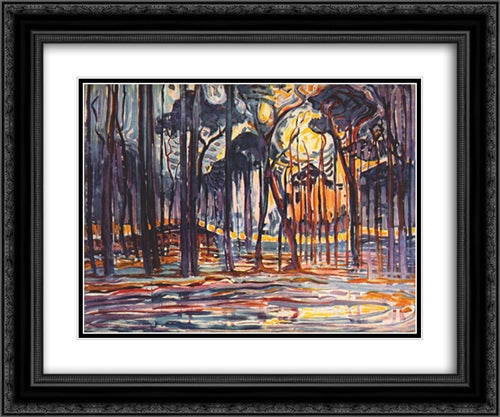 Woods near Oele 24x20 Black Ornate Wood Framed Art Print Poster with Double Matting by Mondrian, Piet