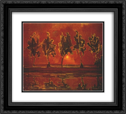 Trees by the Gein at Moonrise 22x20 Black Ornate Wood Framed Art Print Poster with Double Matting by Mondrian, Piet