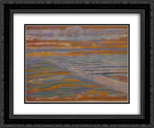 View from the Dunes with Beach and Piers 24x20 Black Ornate Wood Framed Art Print Poster with Double Matting by Mondrian, Piet