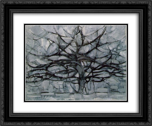 The Gray Tree 24x20 Black Ornate Wood Framed Art Print Poster with Double Matting by Mondrian, Piet