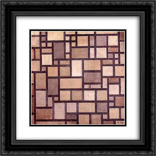 Composition: Light Color Planes with Grey Contours 20x20 Black Ornate Wood Framed Art Print Poster with Double Matting by Mondrian, Piet