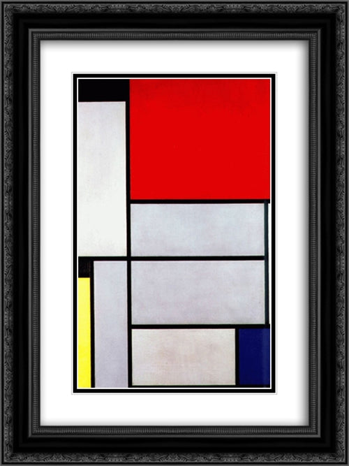 Tableau I 18x24 Black Ornate Wood Framed Art Print Poster with Double Matting by Mondrian, Piet