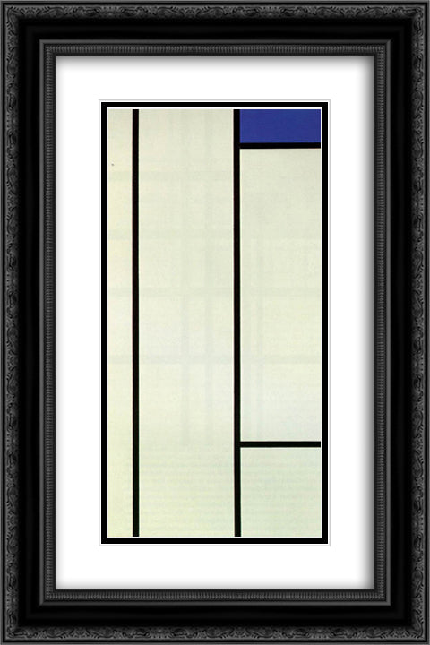 Vertical Composition with Blue and White 16x24 Black Ornate Wood Framed Art Print Poster with Double Matting by Mondrian, Piet