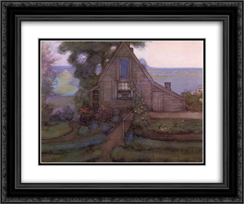 Triangulated Farmhouse Facade with Polder in Blue 24x20 Black Ornate Wood Framed Art Print Poster with Double Matting by Mondrian, Piet