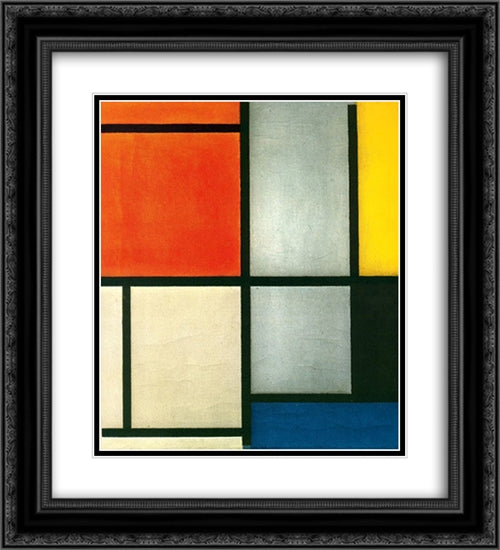 Tableau 3 with Orange -Red, Yellow, Black, Blue and Gray 20x22 Black Ornate Wood Framed Art Print Poster with Double Matting by Mondrian, Piet