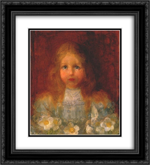 Portrait of a Girl with Flowers 20x22 Black Ornate Wood Framed Art Print Poster with Double Matting by Mondrian, Piet