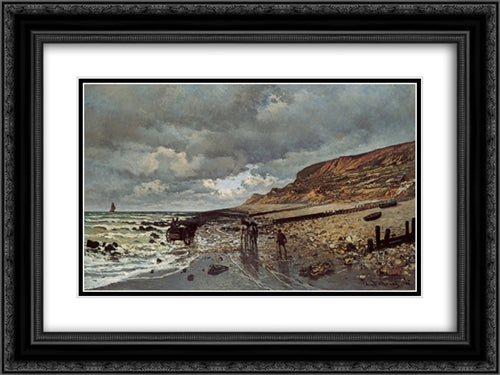 The Headland of the Heve at Low Tide 24x18 Black Ornate Wood Framed Art Print Poster with Double Matting by Monet, Claude